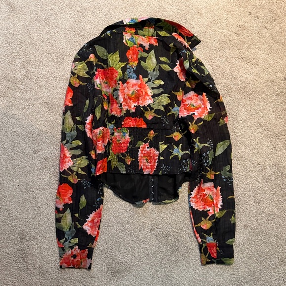 Bebe Corset Top Hook & Eye Sheer Floral Print Long Sleeve Blouse Size 6 NWT - Picture 3 of 3